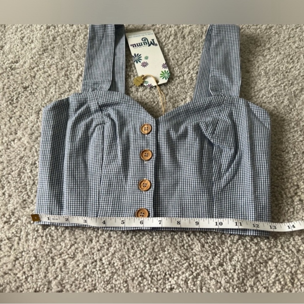 Show Me Your Mumu Debbie Gingham Stretch Crop Top Blue Check Small NWT - Picture 8 of 8
